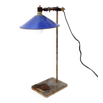 Industrial desk lamp with cobalt blue enamel shade - 1950s