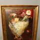 Oil on canvas with a decoration of a hen and flowers.