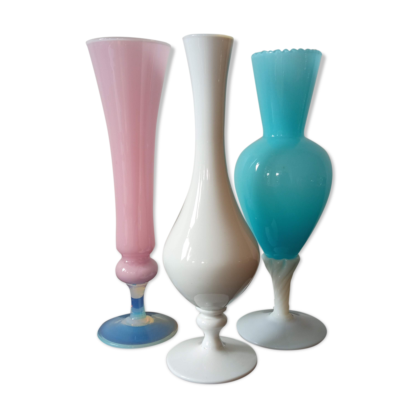 Trio of vases in vintage opaline