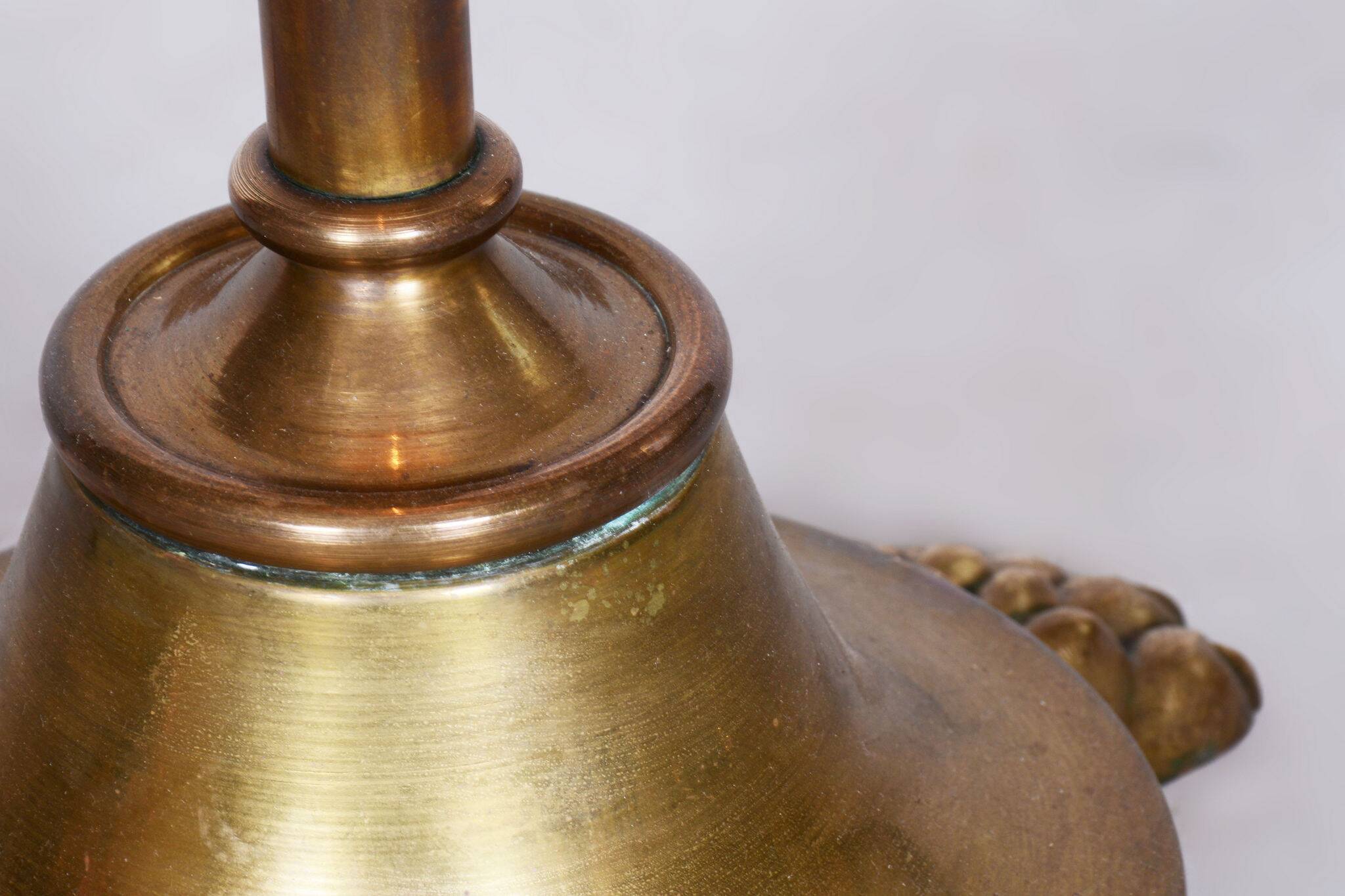 Restored Brass Art Deco Floor Lamp, France, Original Textile Shade, 1920s