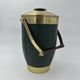 Green Leather and Brass Curved Handle Ice Bucket. Italian Work. V