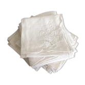Set of 10 white and embroidered vintage napkins