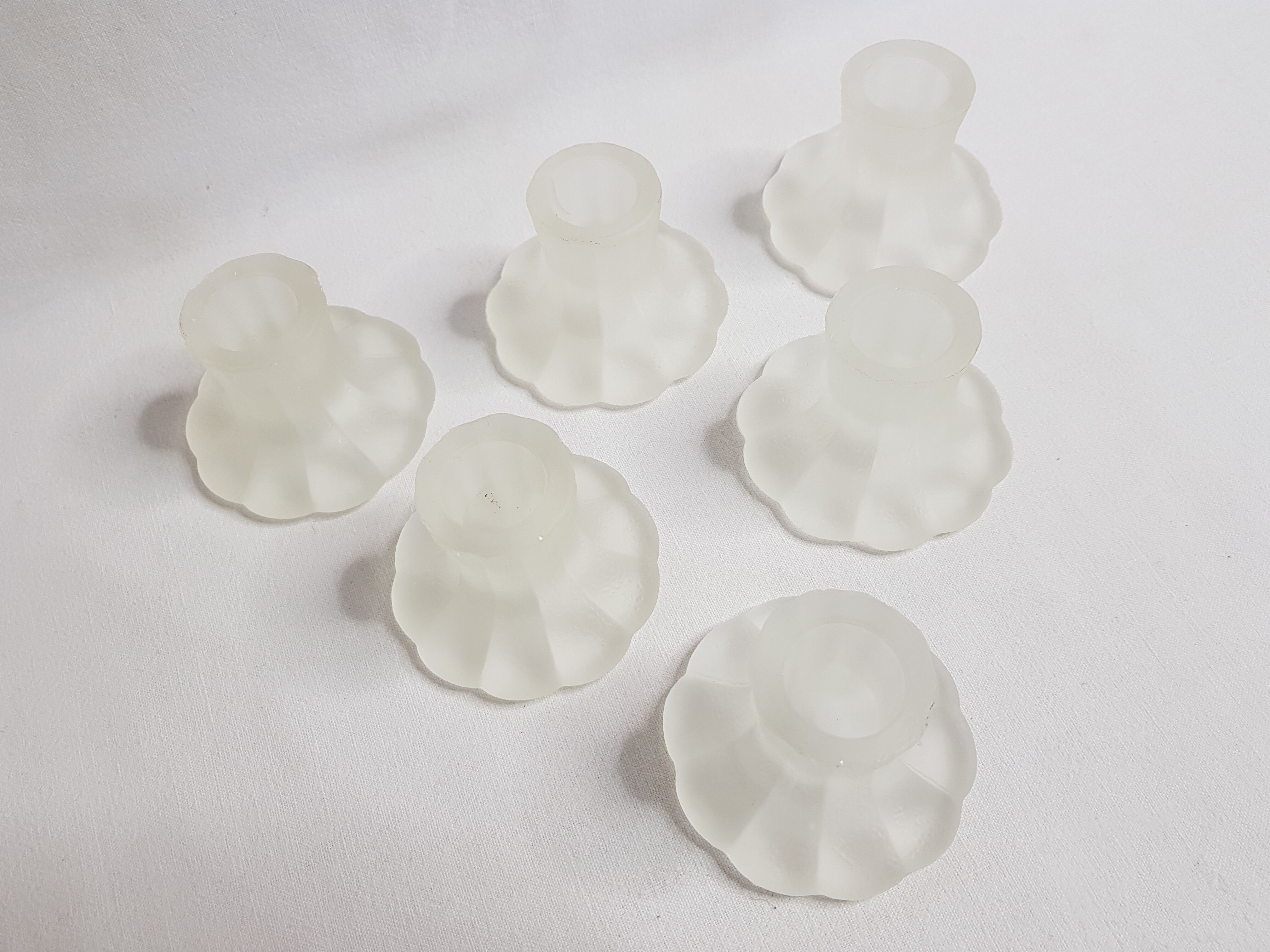 Table path, set of six frosted crystal candlesticks