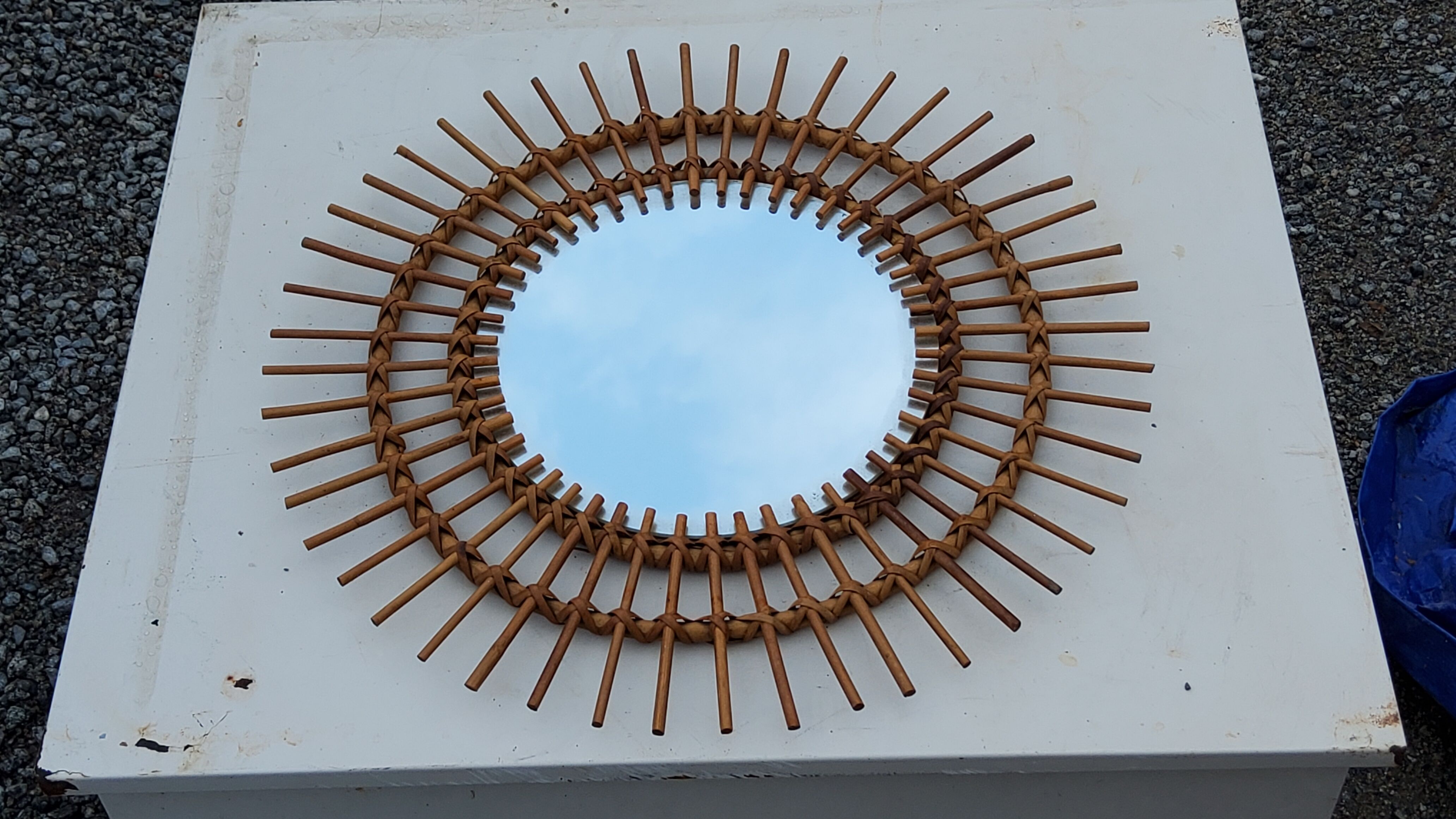 Sun mirror of the 50s in rattan
