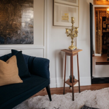 Art Deco sculpted pedestal in solid wood and marble – circa 1930