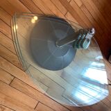 3-plate coffee table swivel steel and leather glass