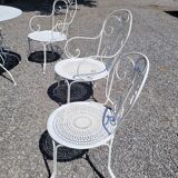Old wrought iron garden furniture 3 armchairs + 2 chairs