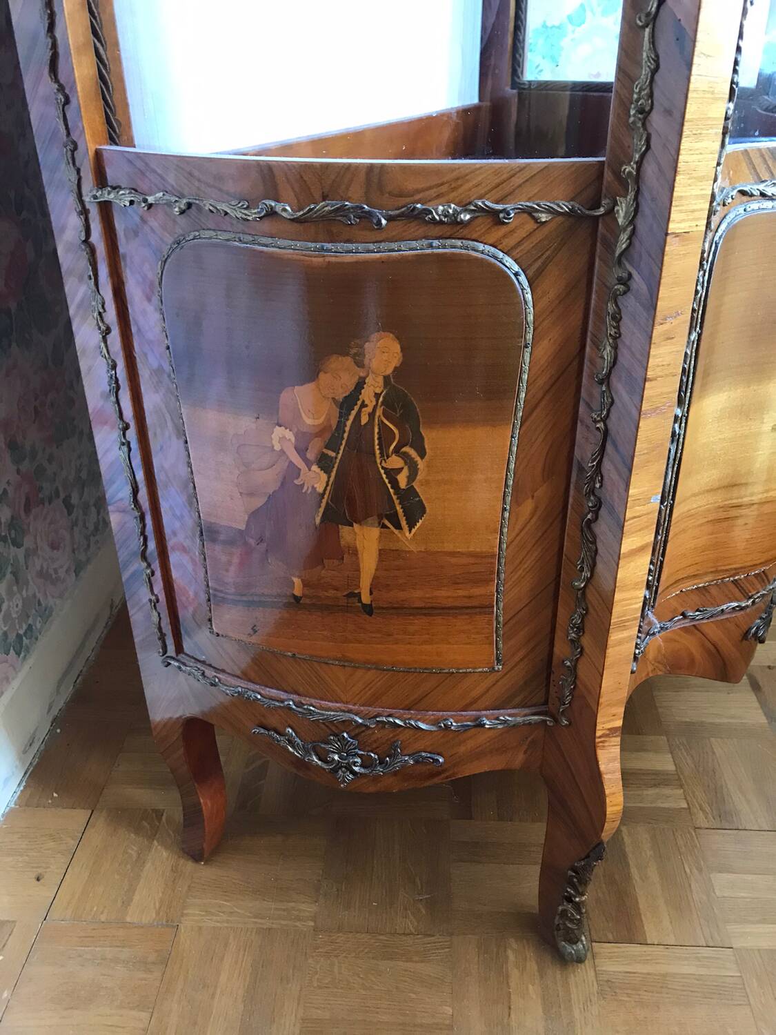 Louis XV-XVI marquetry display cabinet