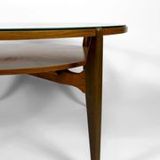 Important modern Scandinavian style coffee table, walnut / glass – c. 1960