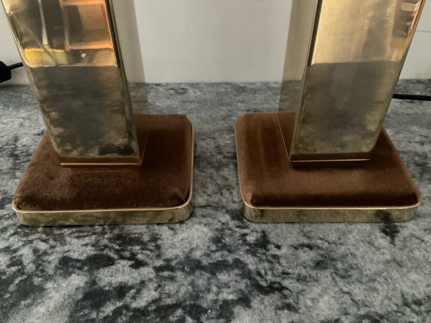 Pair of Hollywood Regency brass table lamps from the 1970s.