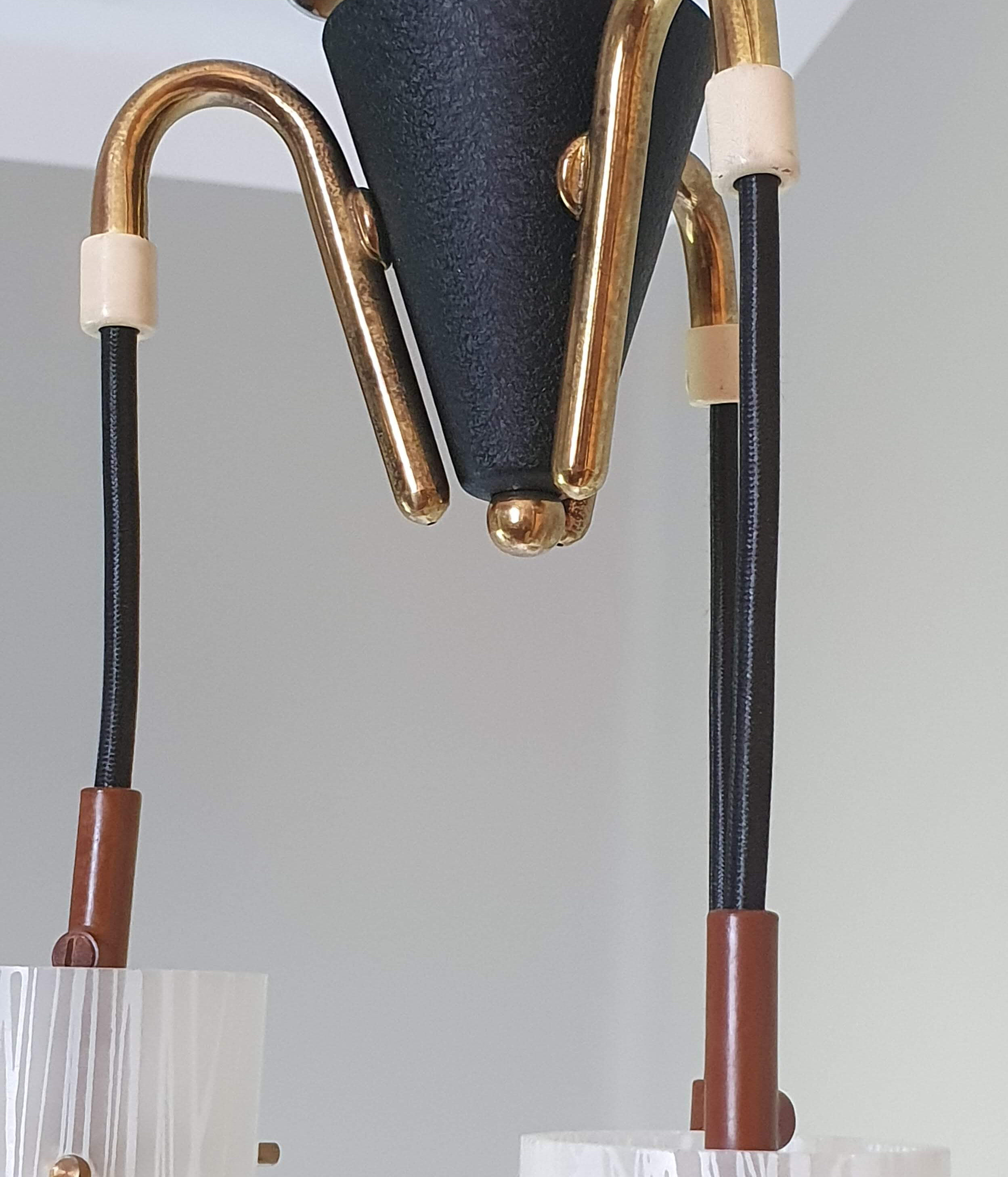 1950s brass and glass pendant light