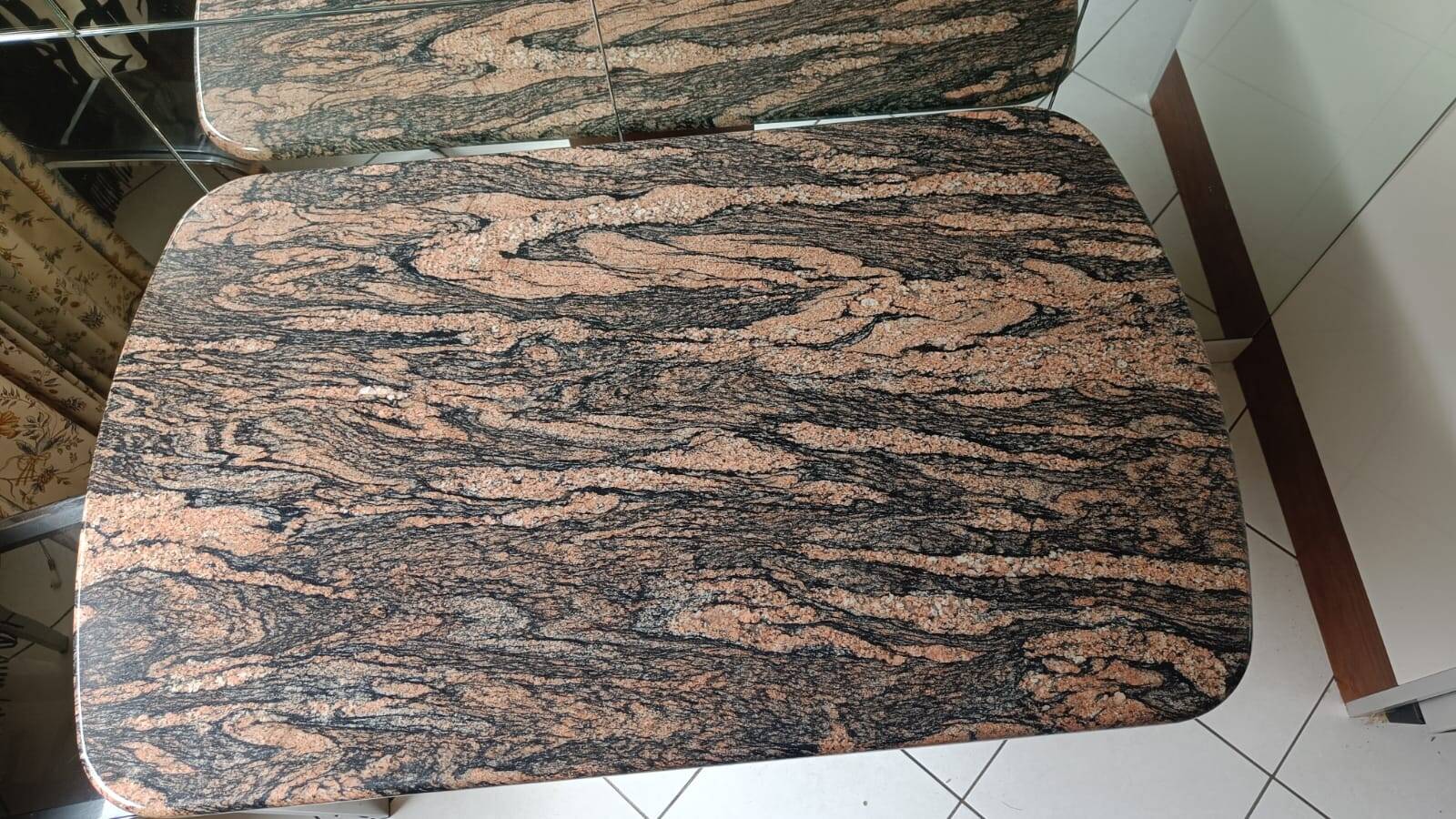 Vintage natural stone table with central architectural base, 70s.