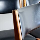 Set of 4 wooden and black leatherette chairs