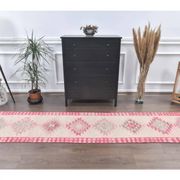 Pink Vintage Turkish Hand-Knotted Tribal Runner 74x391