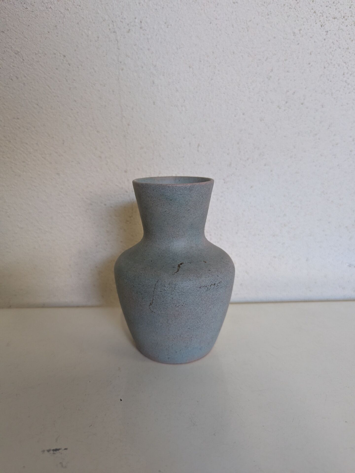 Small blue-grey glazed stoneware vase signed CB, studio work, year