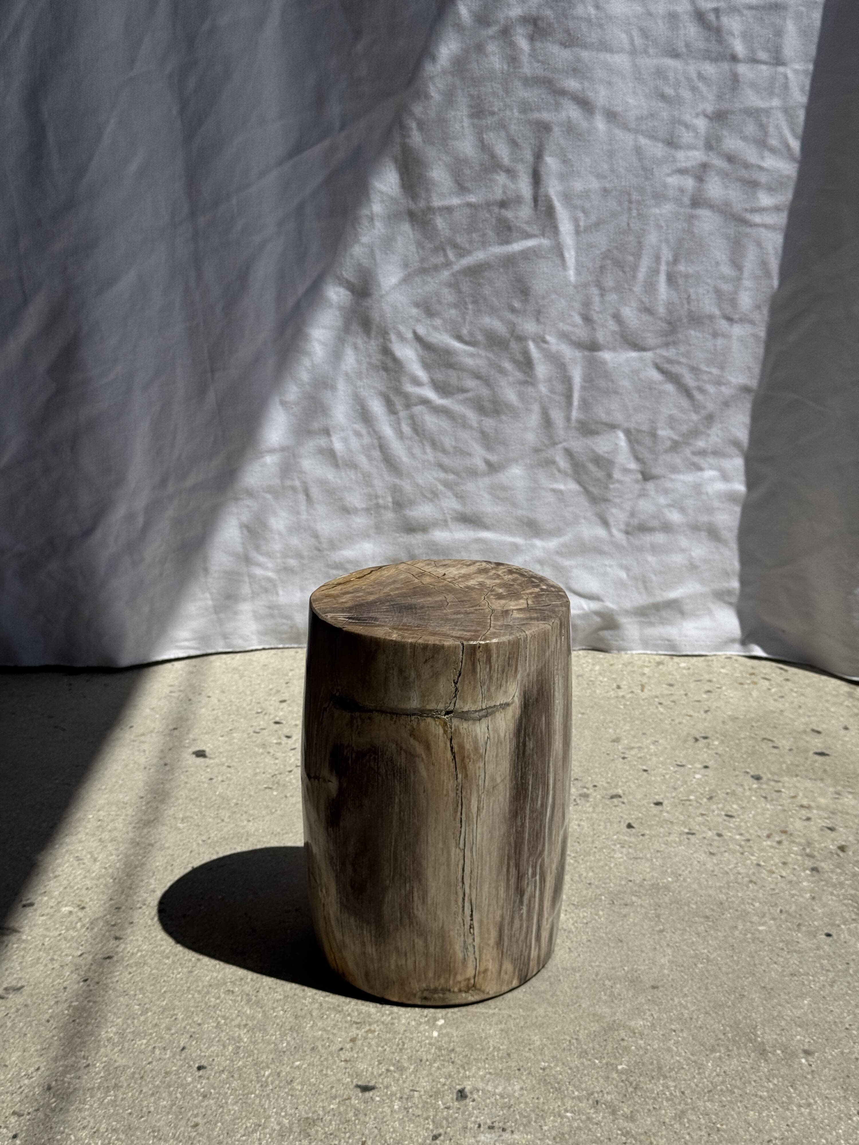 Petite table d'appoint en bois pétrifié beige gris H28 D18 - 3325
