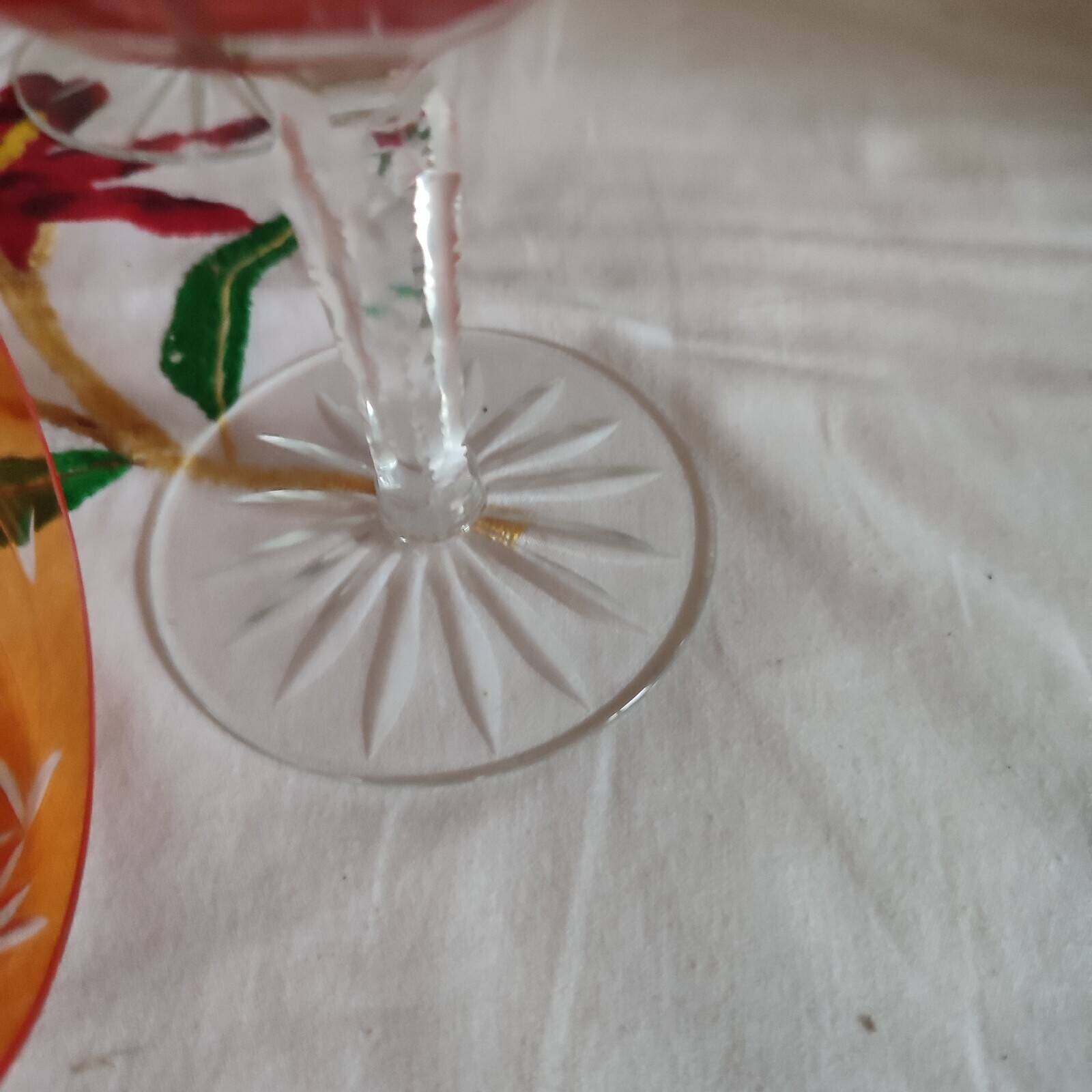 Five antique orange cut crystal champagne glasses with grape cluster decoration Poland