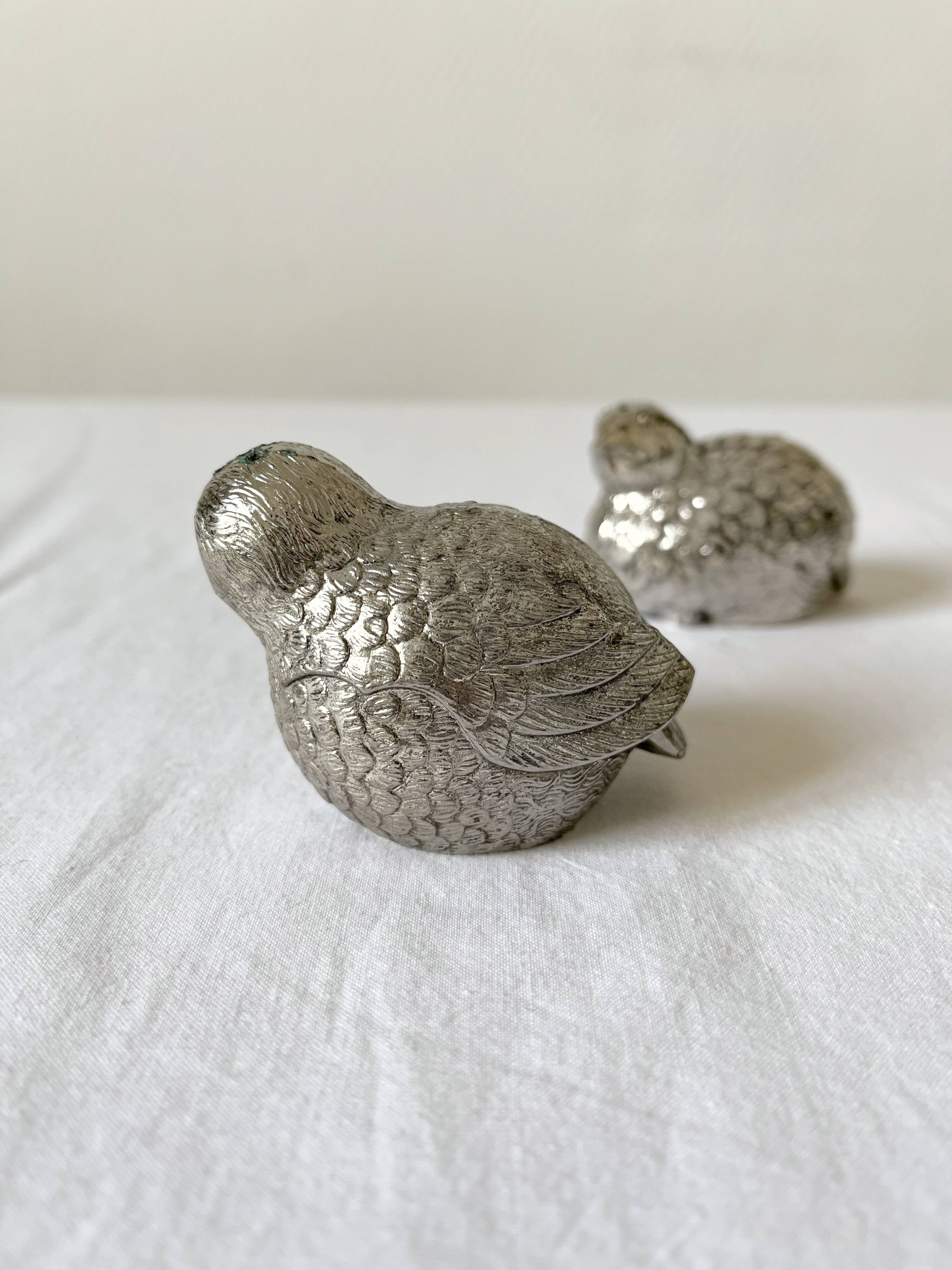 Salière et poivrière en métal argenté oiseaux vintage
