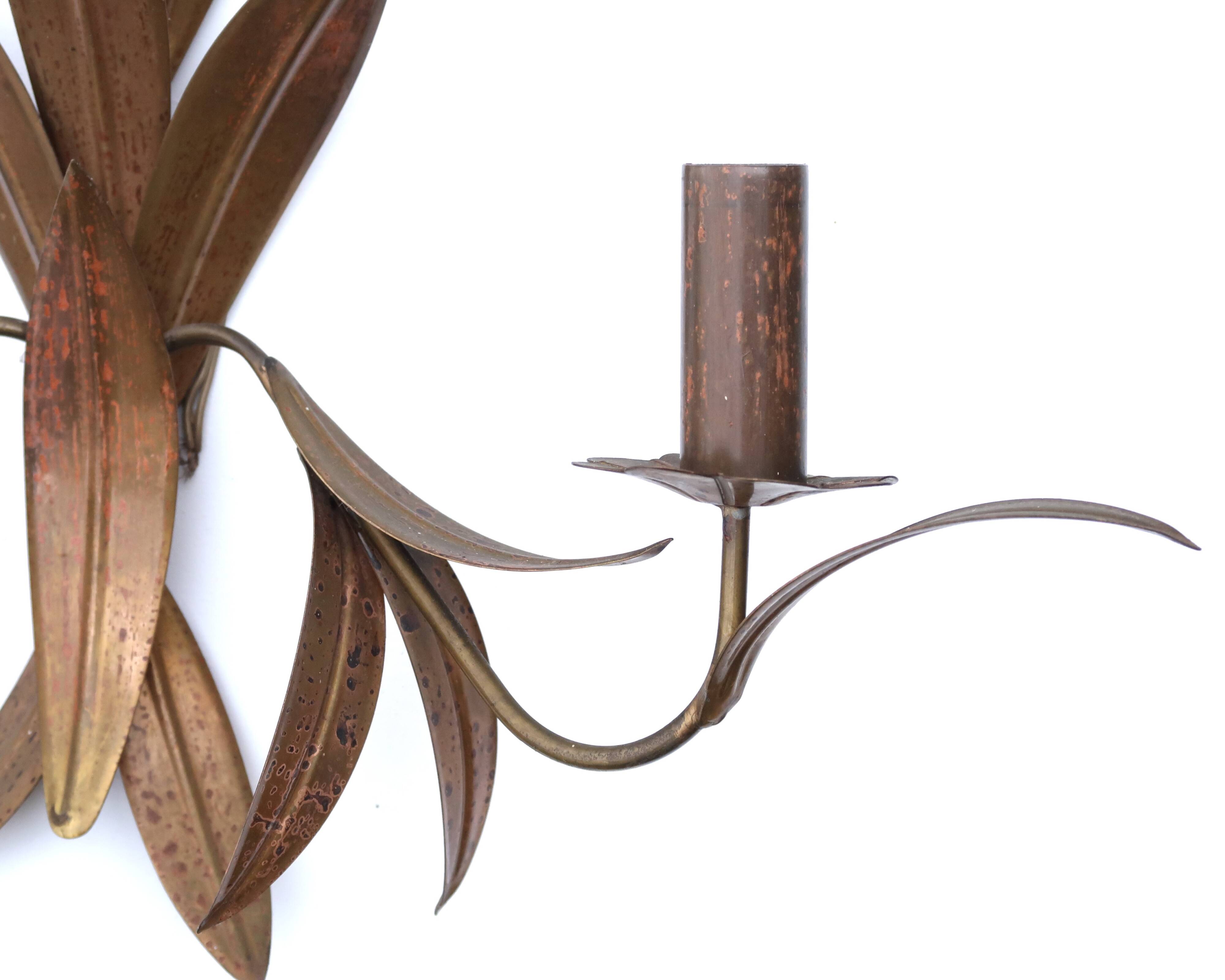 Pair of brass “leaf” wall lights, 1970s