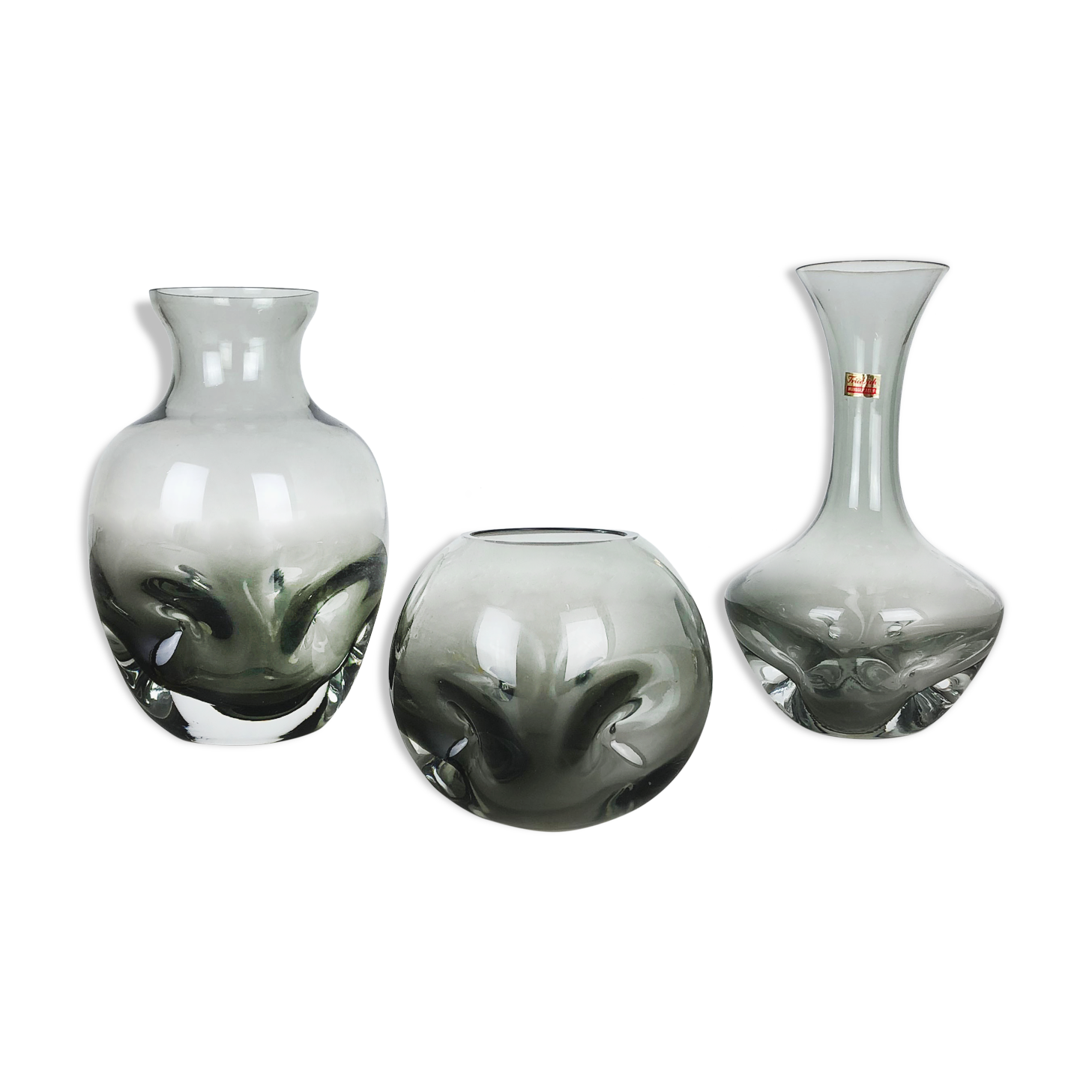 Set of 3 cubic hand blown crystal glass vase by Friedrich Kristall Germany 1970s