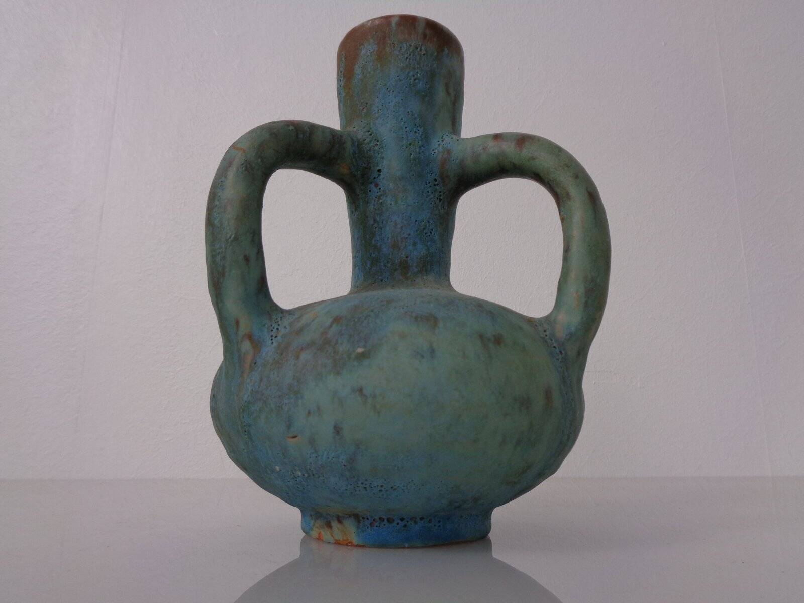 German studio ceramic handle vase by Lu & Gerd Grove, Lübeck, 1960s