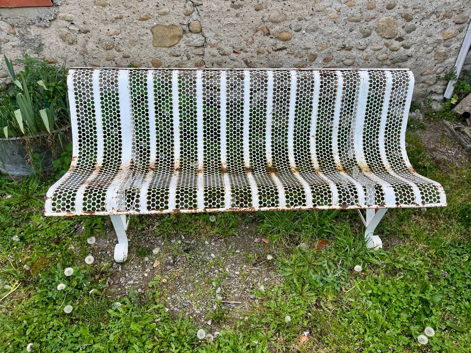 Public bench, street furniture, wrought iron garden bench