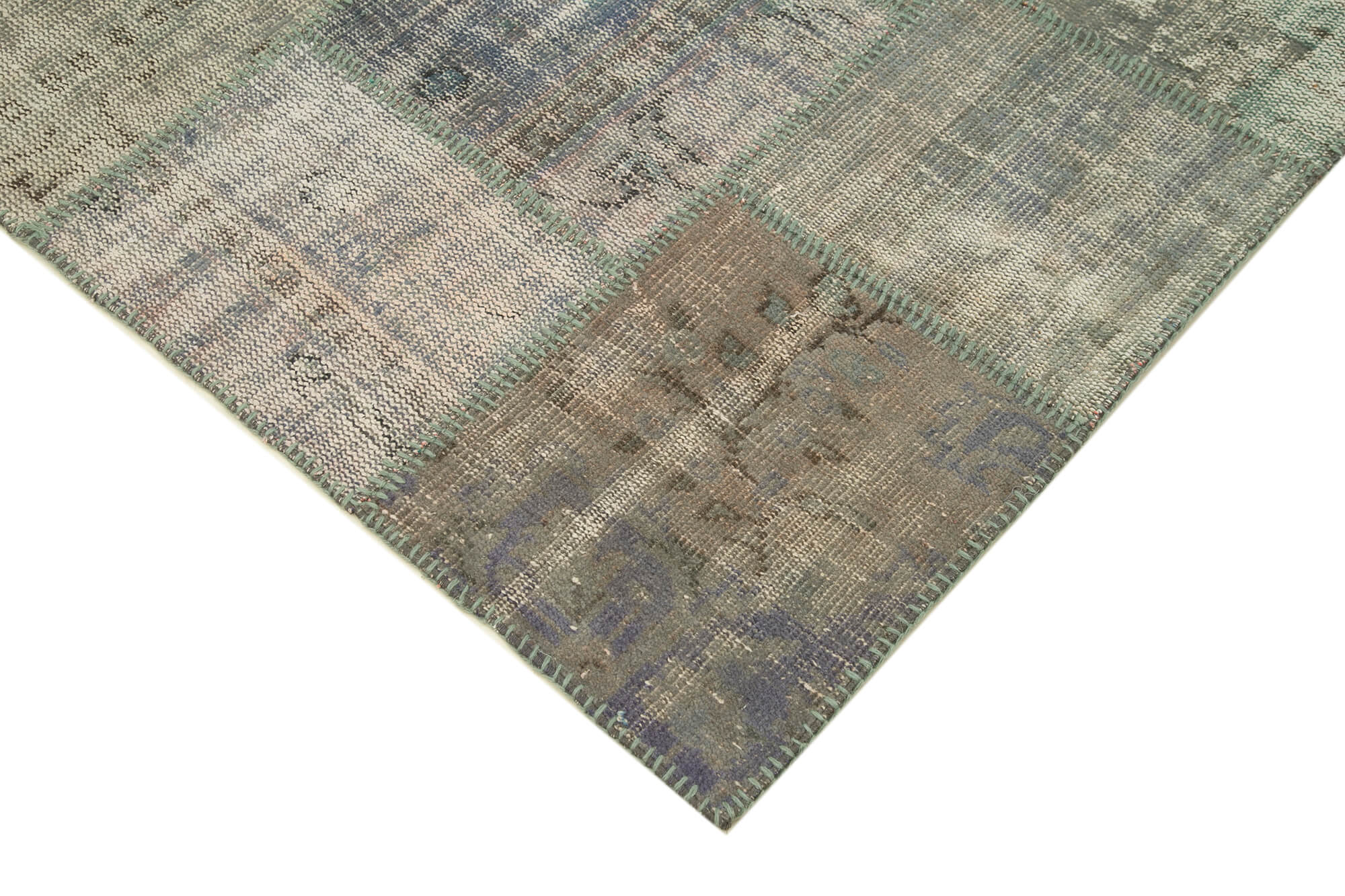 Handmade anatolian overdyed 197 cm x 298 cm grey patchwork carpet
