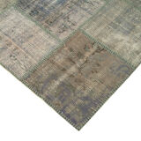 Handmade anatolian overdyed 197 cm x 298 cm grey patchwork carpet