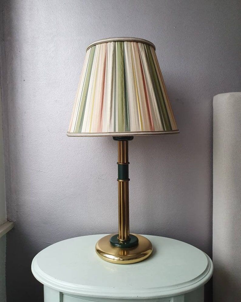 Brass lamp with pleated cap, 70s, Hollywood Regency
