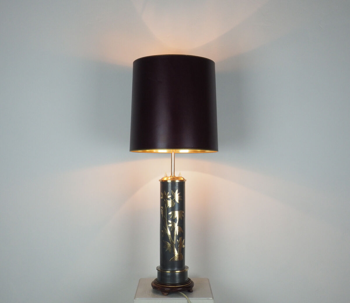 Set of 2 Chinese vintage table lamps with bamboo decor
