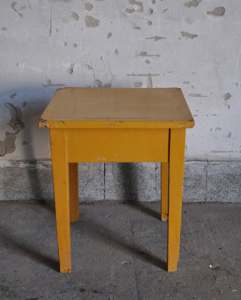 Farm stool painted in yellow ochre made of solid pine - 1940s