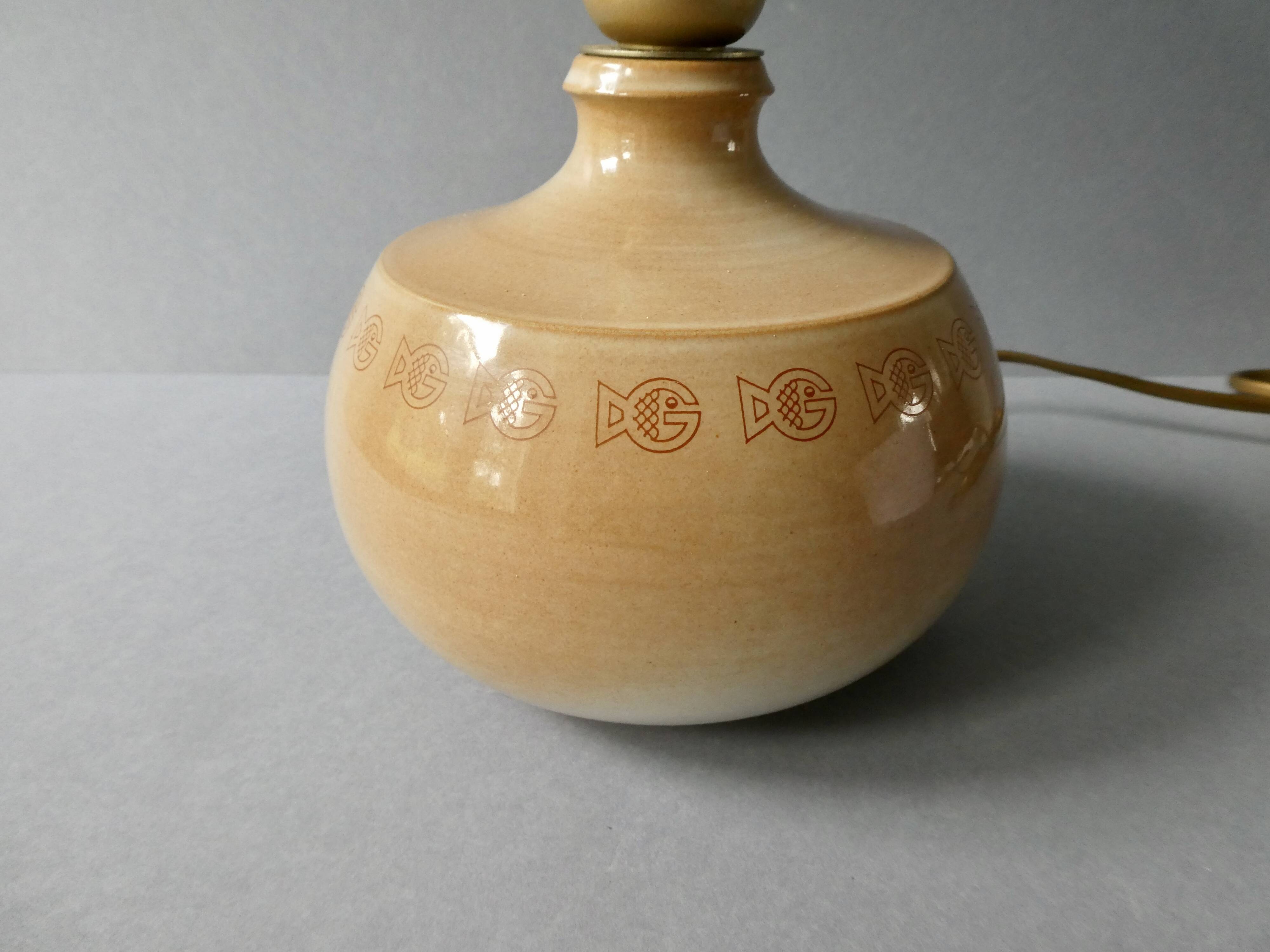 Ceramic lamp signed Montgolfier France, fish decor