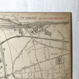 Old cardboard map of Paris - 19th Arrondissement