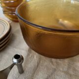 large vintage salad bowl in smoked and amber glass, France 1970