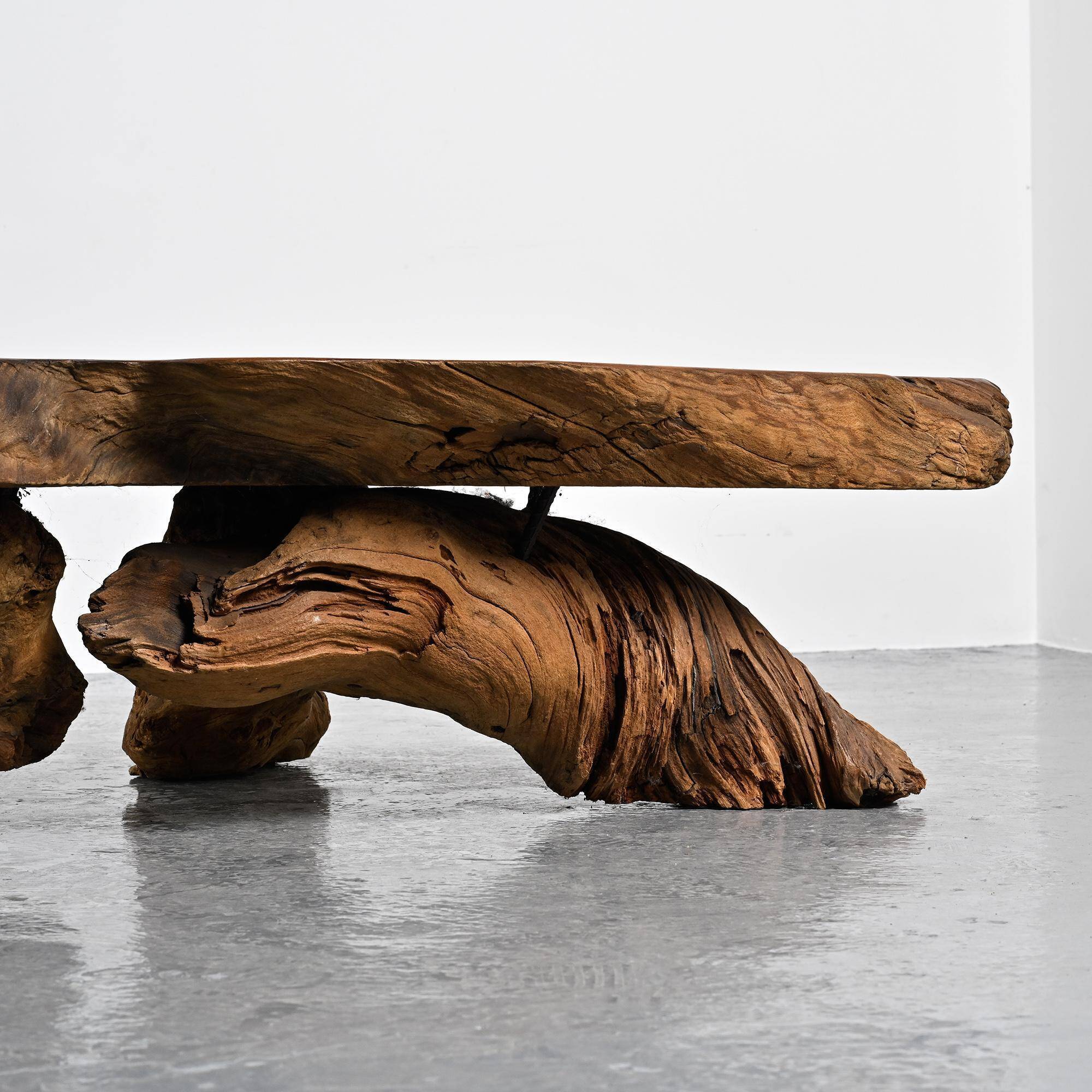 Coffee table made from sequoia root, American craftsmanship, Redwood Park, California, around 1970.