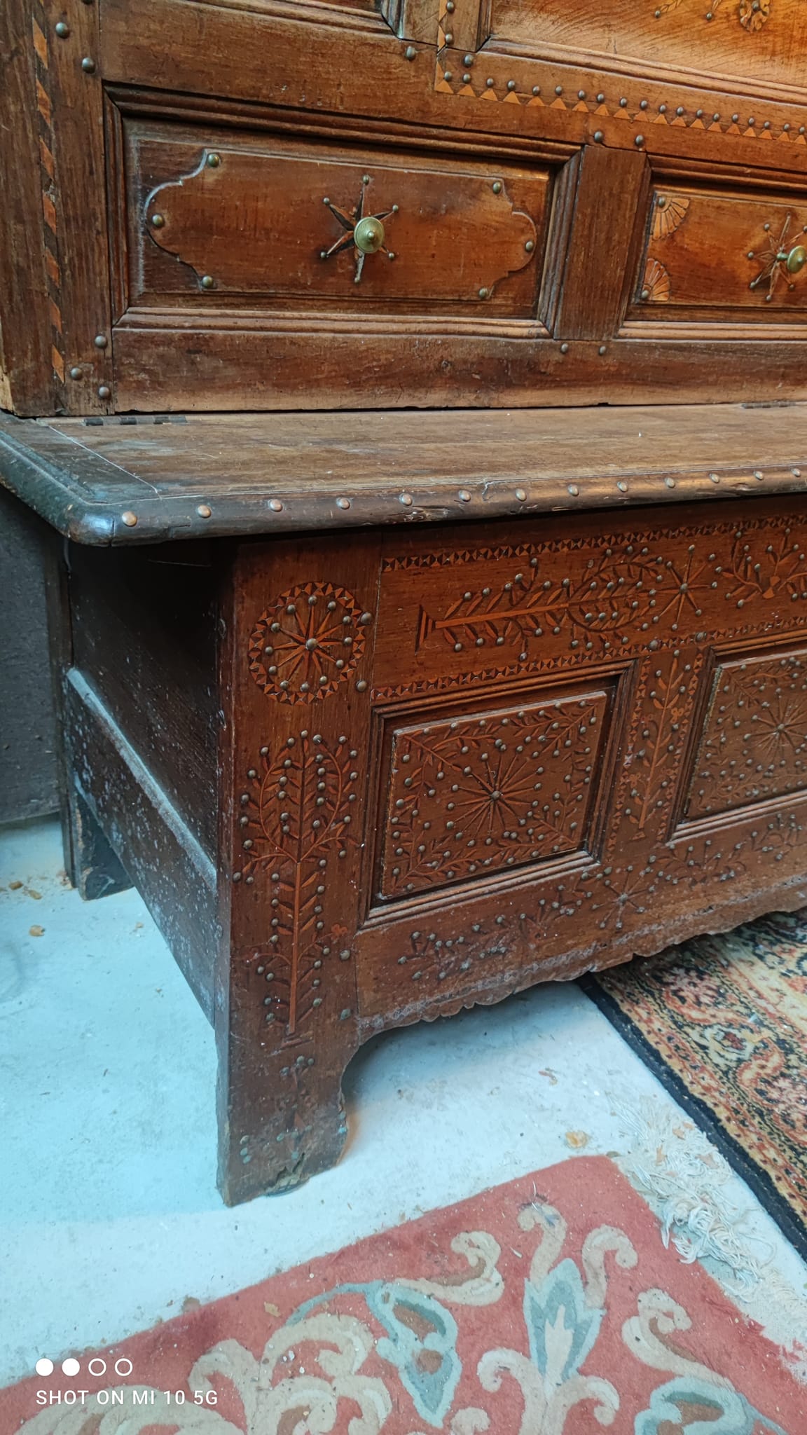 Two-part Breton chestnut cabinet dating from 1878