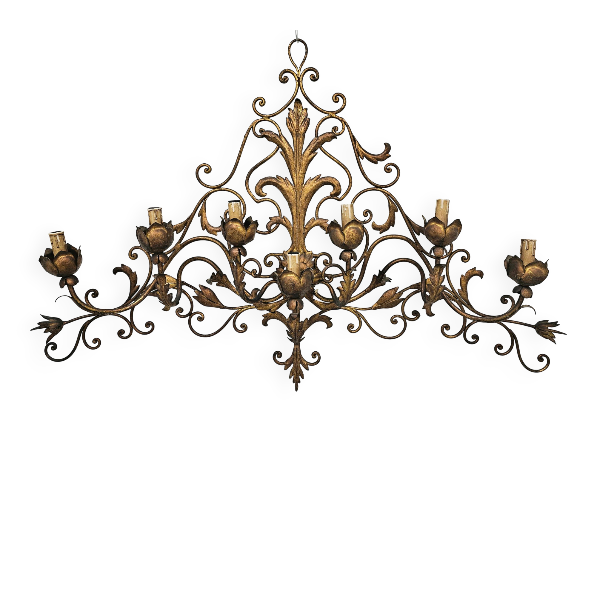 Extra-large wall light with 7 arms, gold metal, acanthus leaf pattern, Palladio.