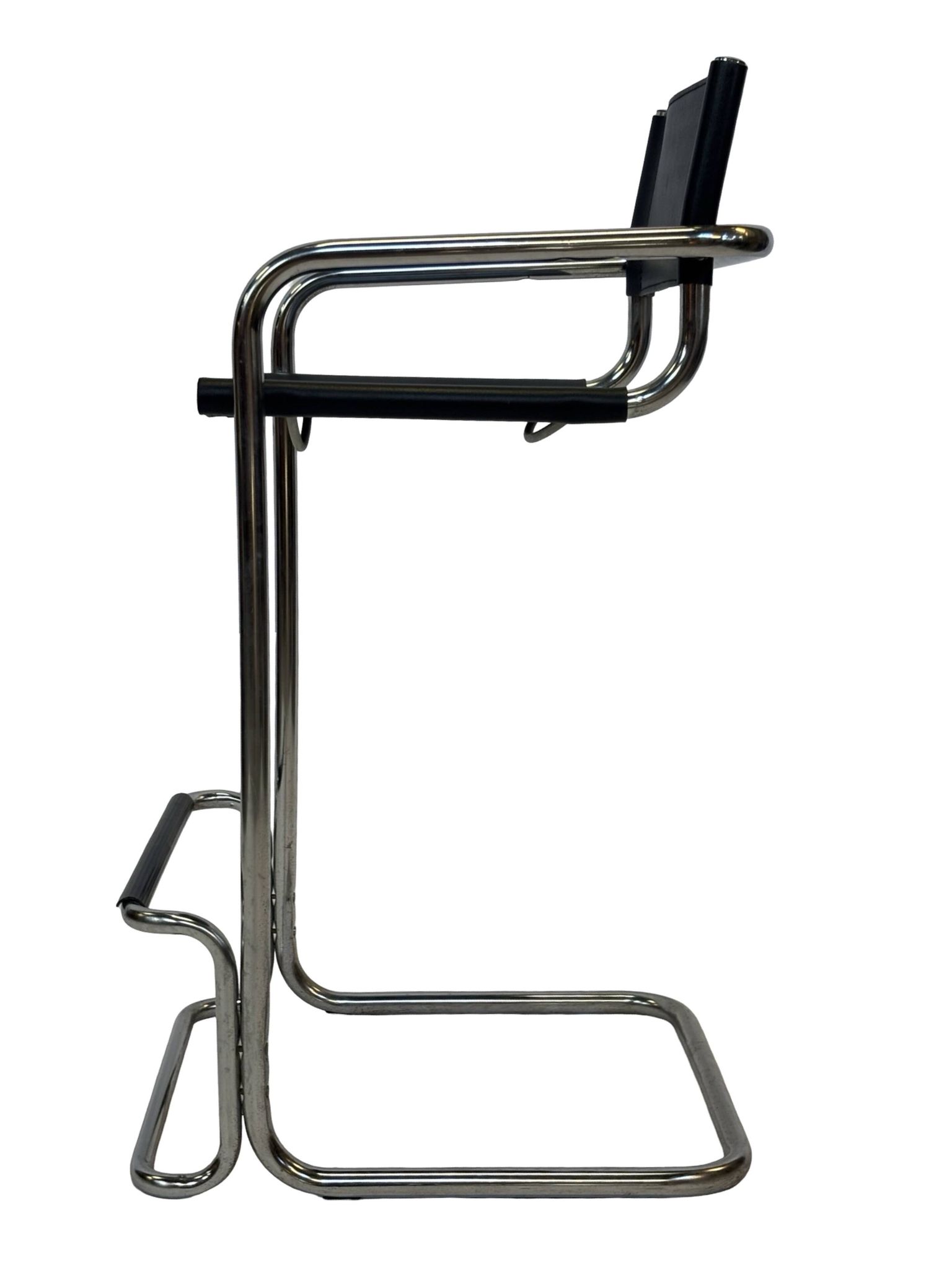 Tabouret de bar vintage en cuir noir et chrome, Italie