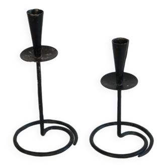 Pair of wrought iron candlesticks 1960