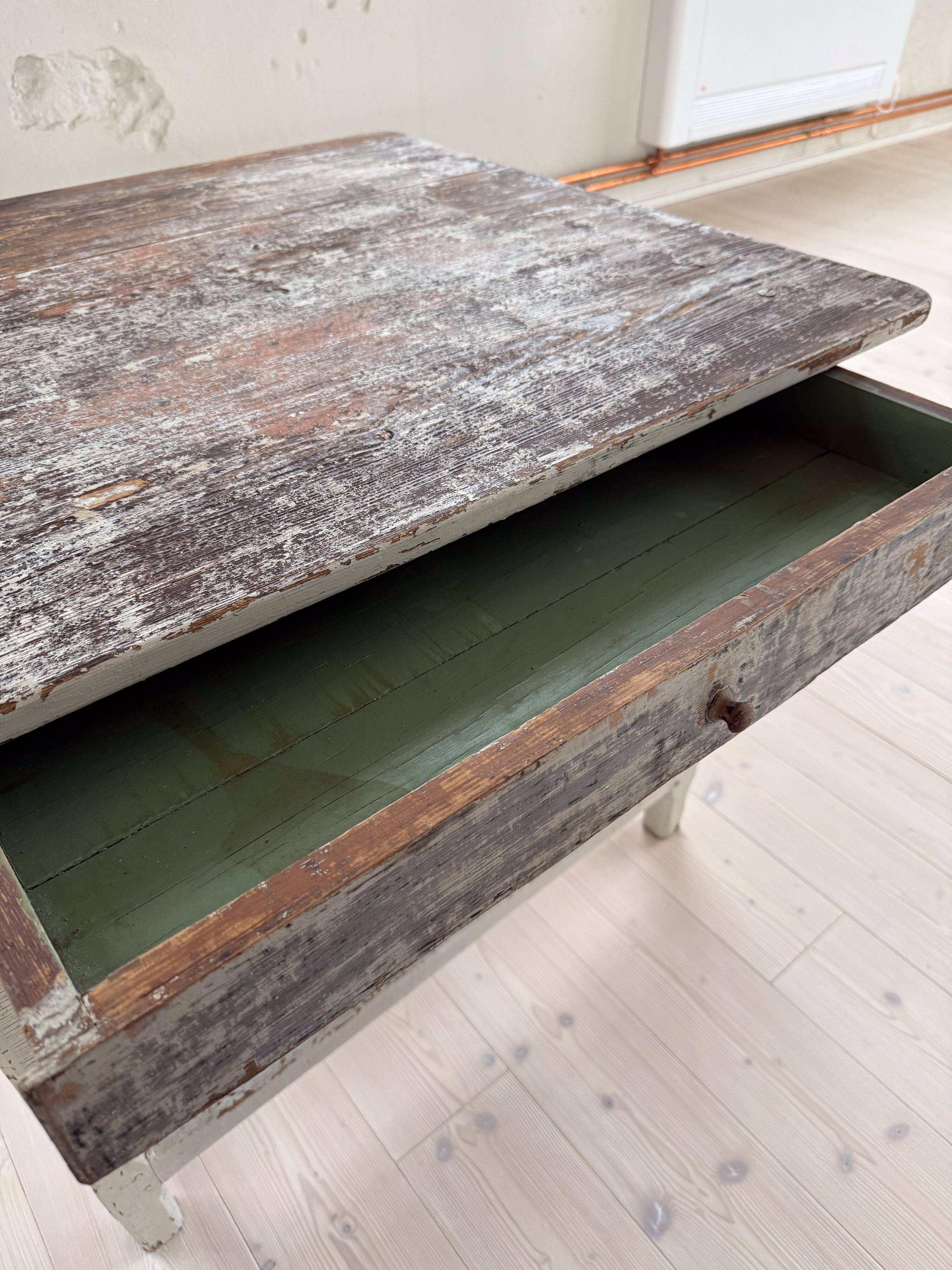 19th-century primitive Swedish side table in folk art.