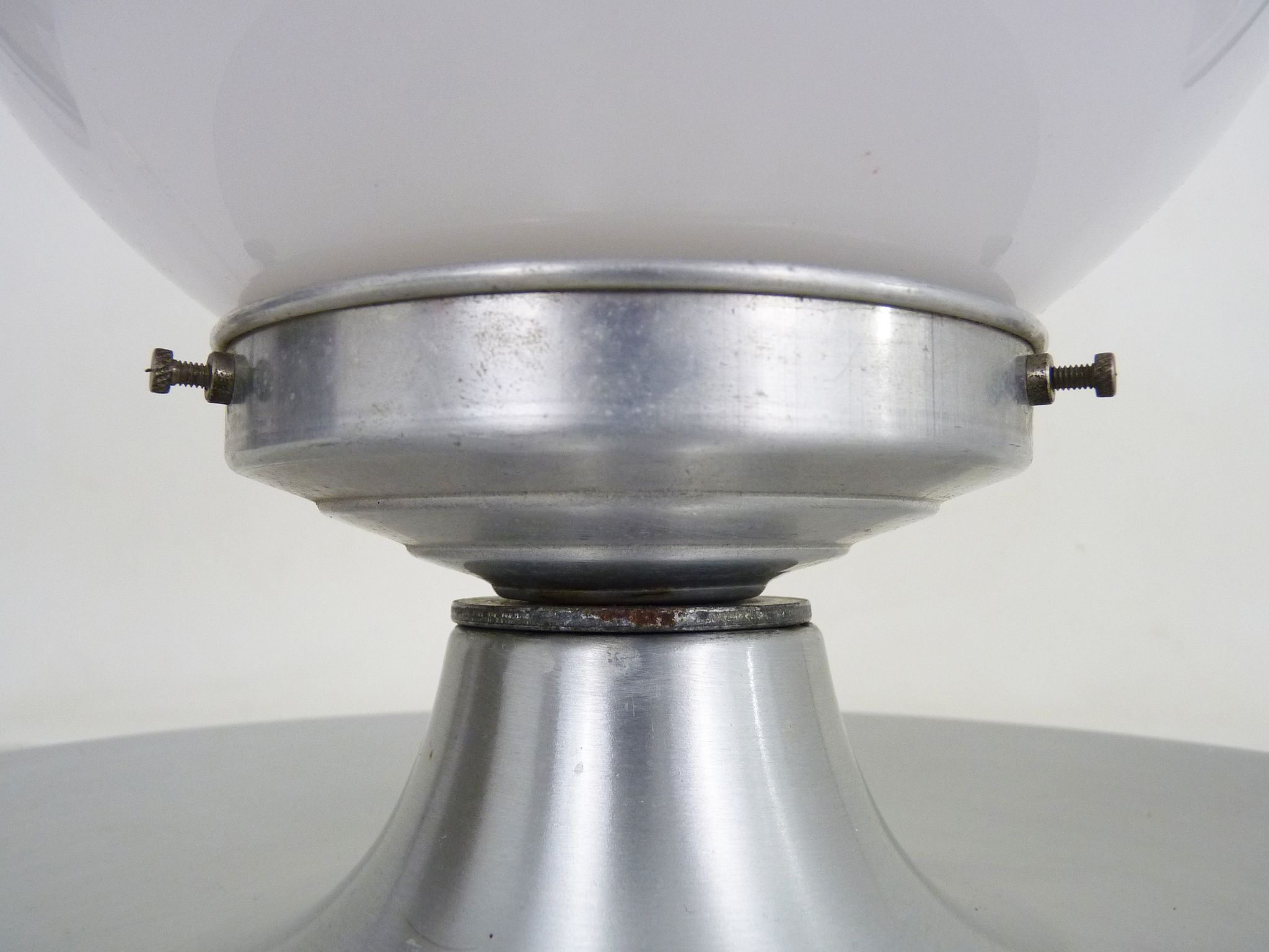 Brushed metal bedside lamp and white opaline globe, year 70