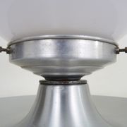 Brushed metal bedside lamp and white opaline globe, year 70