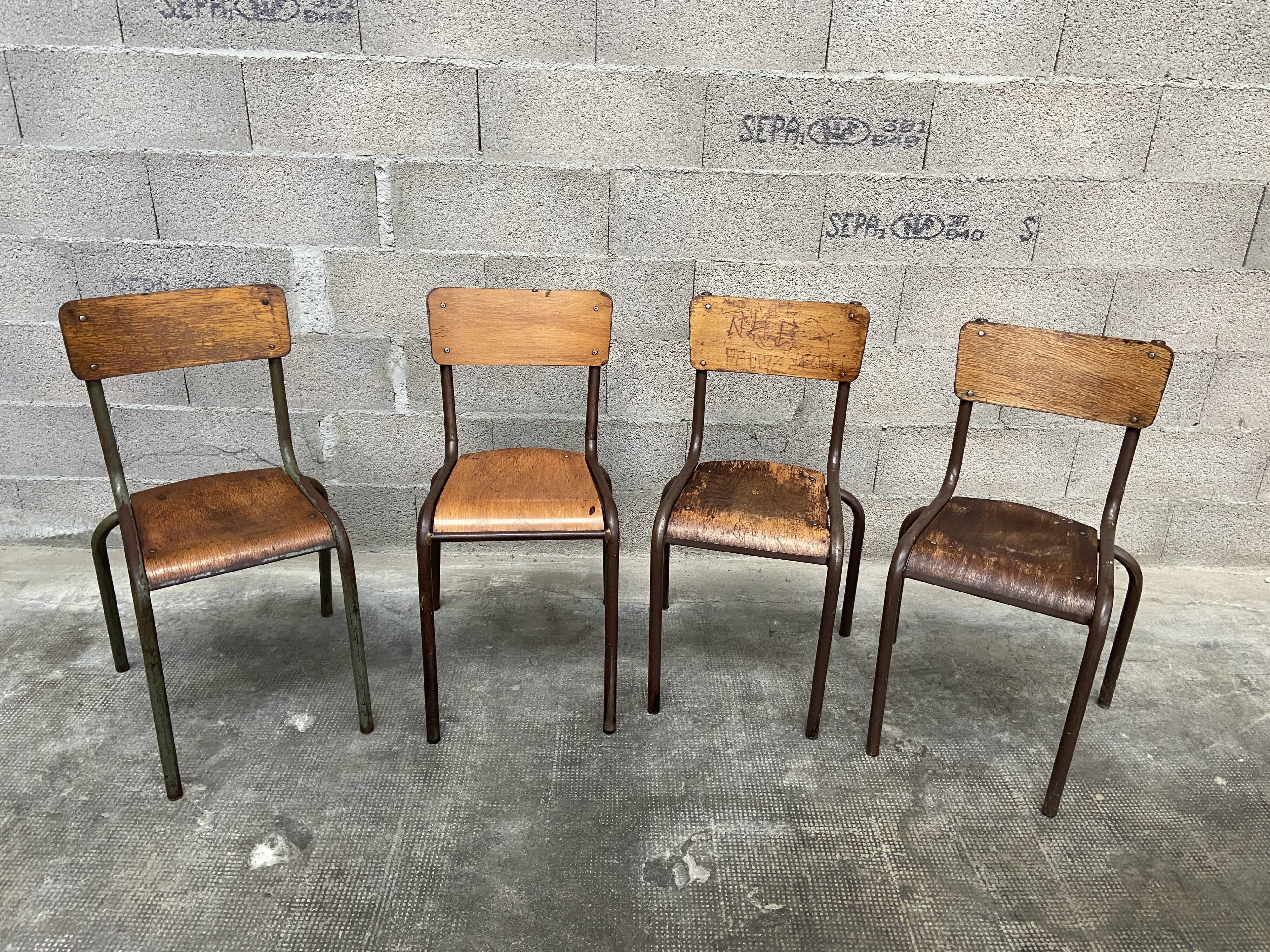 4 vintage school chairs