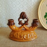 Paire de bougeoirs double barbotine - vintage