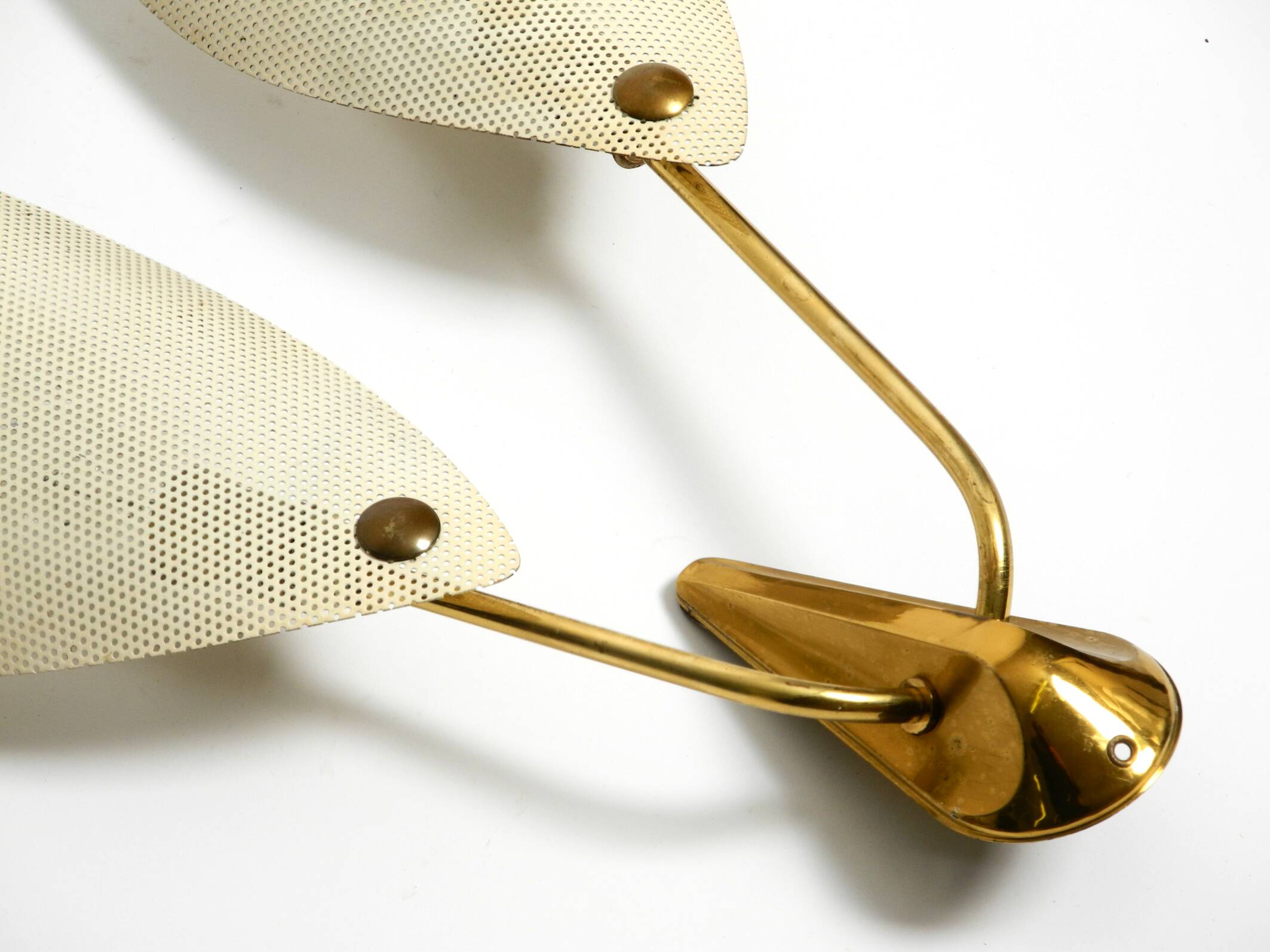 Mid Century Modern brass wall lamp with perforated metal sheet lampshades