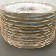 Set 12 plates dessert porcelain flowers and gilding