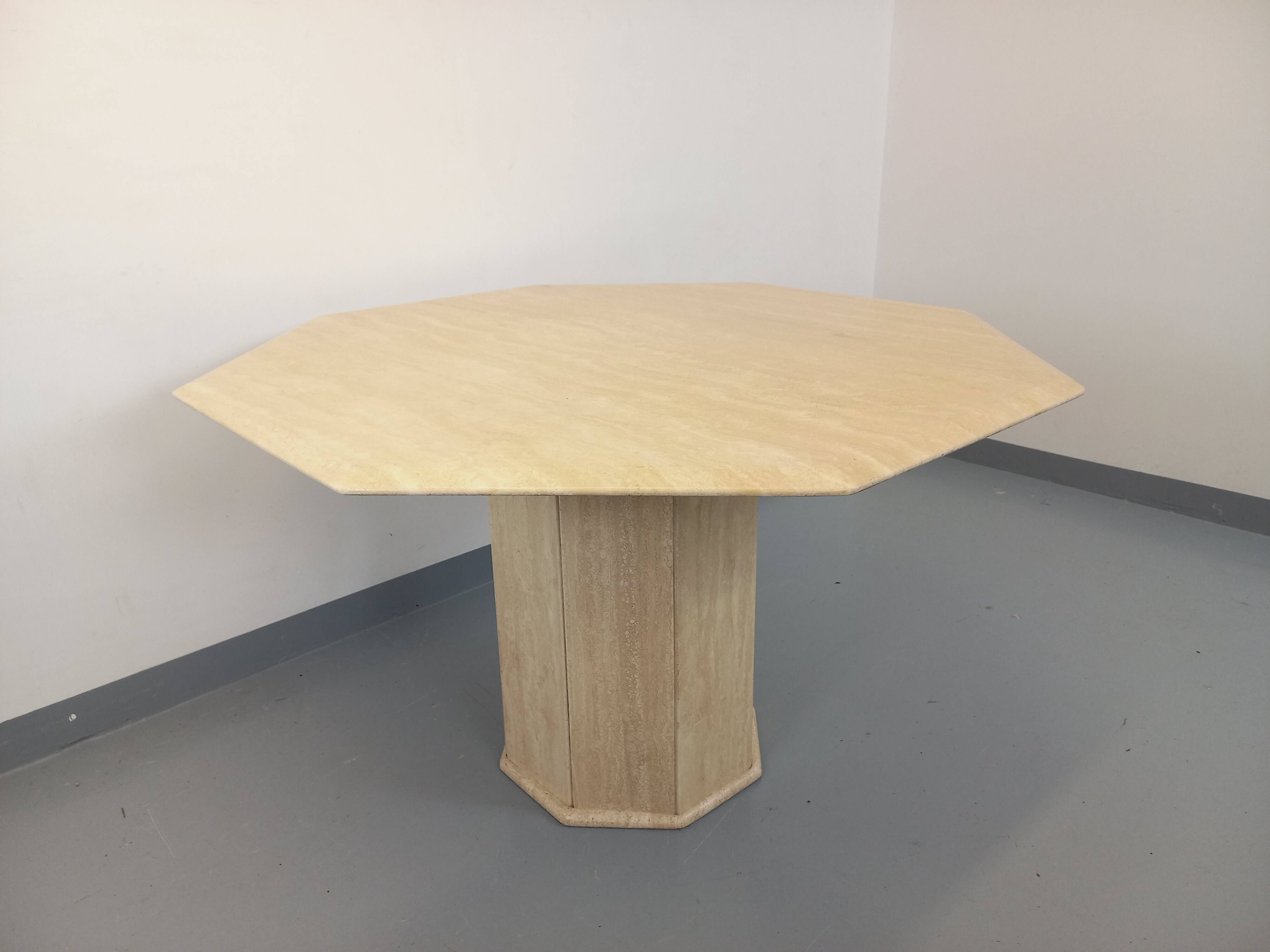 Vintage octagonal travertine dining table from the 70s 80s