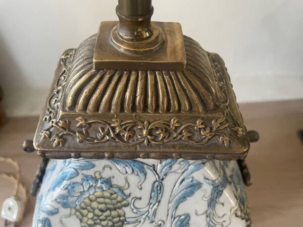 Pied de lampe chinois ancien en céramique émaillée