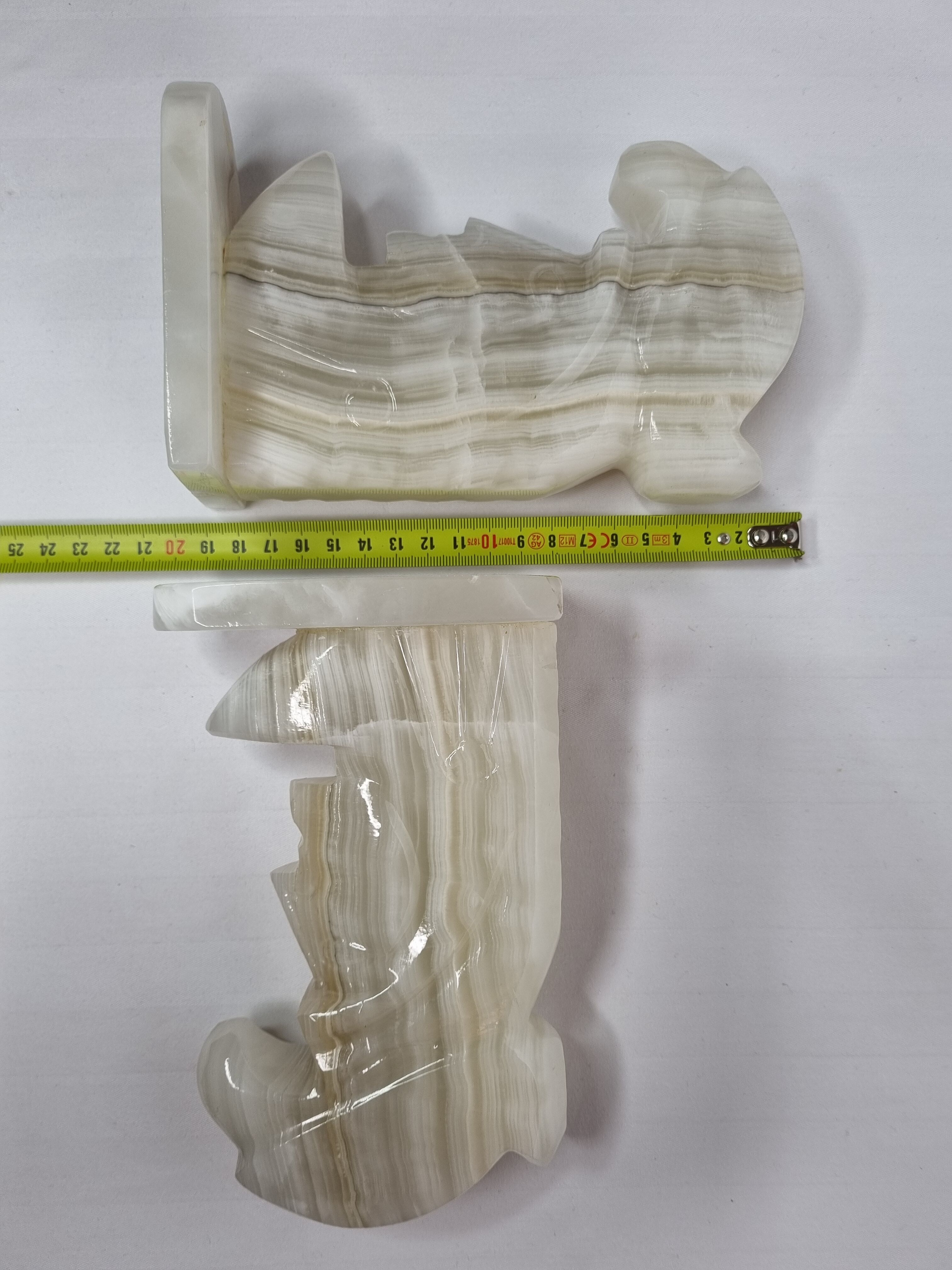 Pair of bookends in vintage white onyx, 21 cm