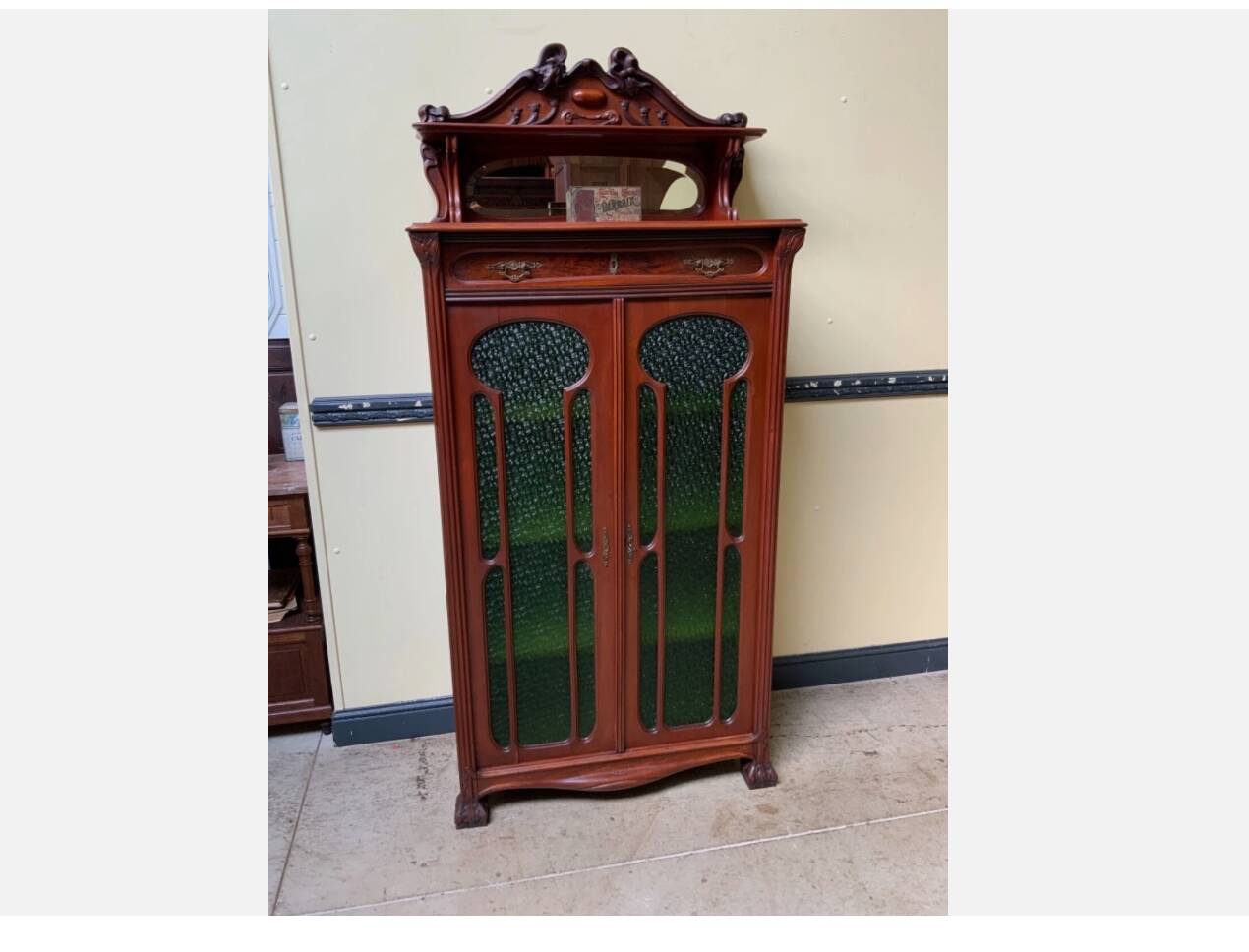 Antique Jugendstil display cabinet, vertical cabinet, Art Nouveau